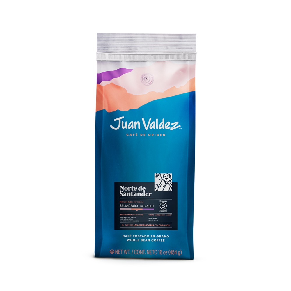 Café Juan Valdez Origen Norte de Santander Grano 454 gr Juan Valdez 454gr x 1 Sobre la cordillera oriental y en la región andina, el departamento de Norte de Santander cuenta con características únicas determinadas por los cauces de los ríos Catatumbo y Pamplonita. La presencia