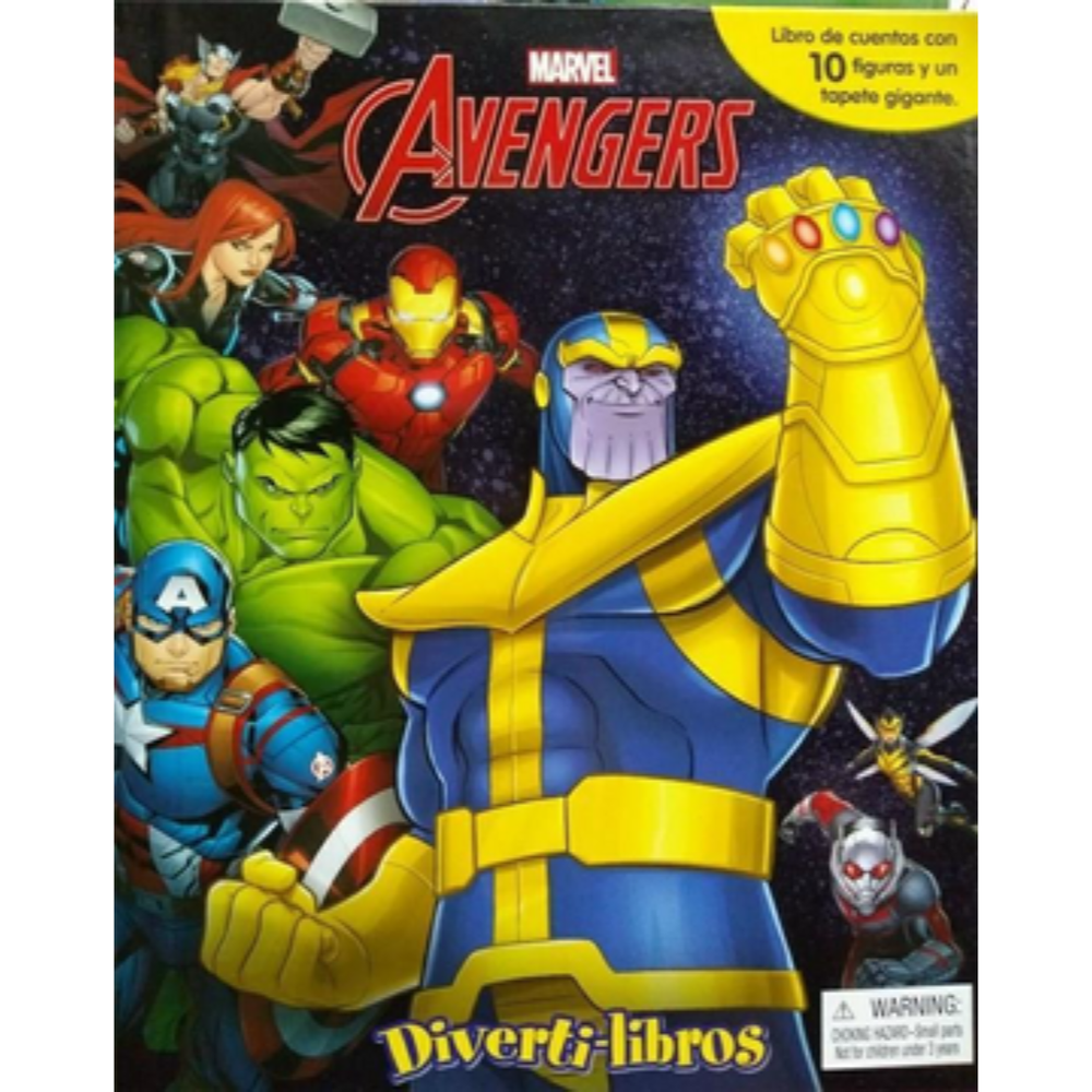 Diverti-Libros. Avengers. Marvel Phidal Libro x 1.0 DIVERTILIBROS-AVENGERS   ¡Un cautivador libro de cuentos y un juguete en un solo paquete! Diverti-libros tiene ilustraciones de página entera, un cuento, 12 figuras y un tapete de juego que dan vida a