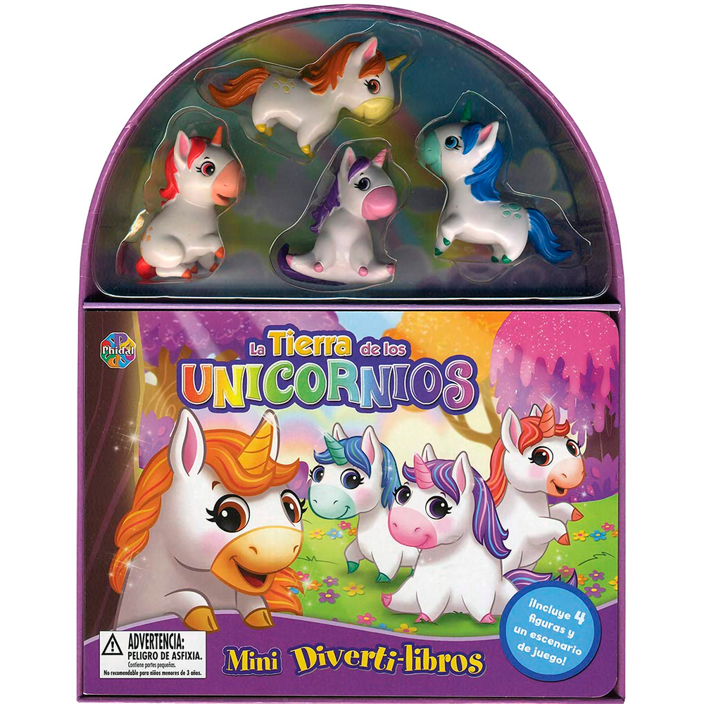 Mini Divertilibros. La Tierra De Los Unicornios Phidal Libro x 1.0 MINI DIVERTILIBROS-TIERRA DE LOS UNICORN El entretenido estuche de Mini Diverti-Libros contiene un libro con espléndidas ilustraciones,cuatro figuras y un escenario de juego.¡ Dale vida a esta histor