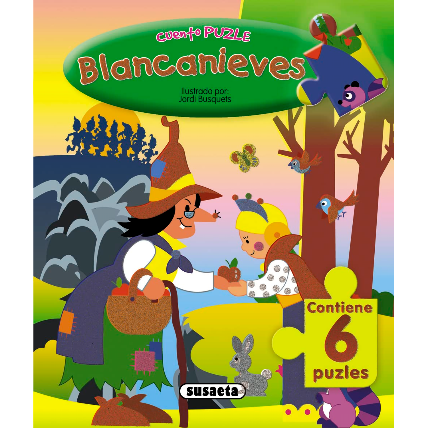 Blancanieves. Cuento Puzle Susaeta Libro x 1 BLANCANIEVES (CUENTO PUZLE)La tierna historia de Blancanieves y los siete enanitos contada con textos sencillos, en letra manuscrita, e ilustrado a todo color.Nş de páginas: 12Editorial: SUSAETAIdioma