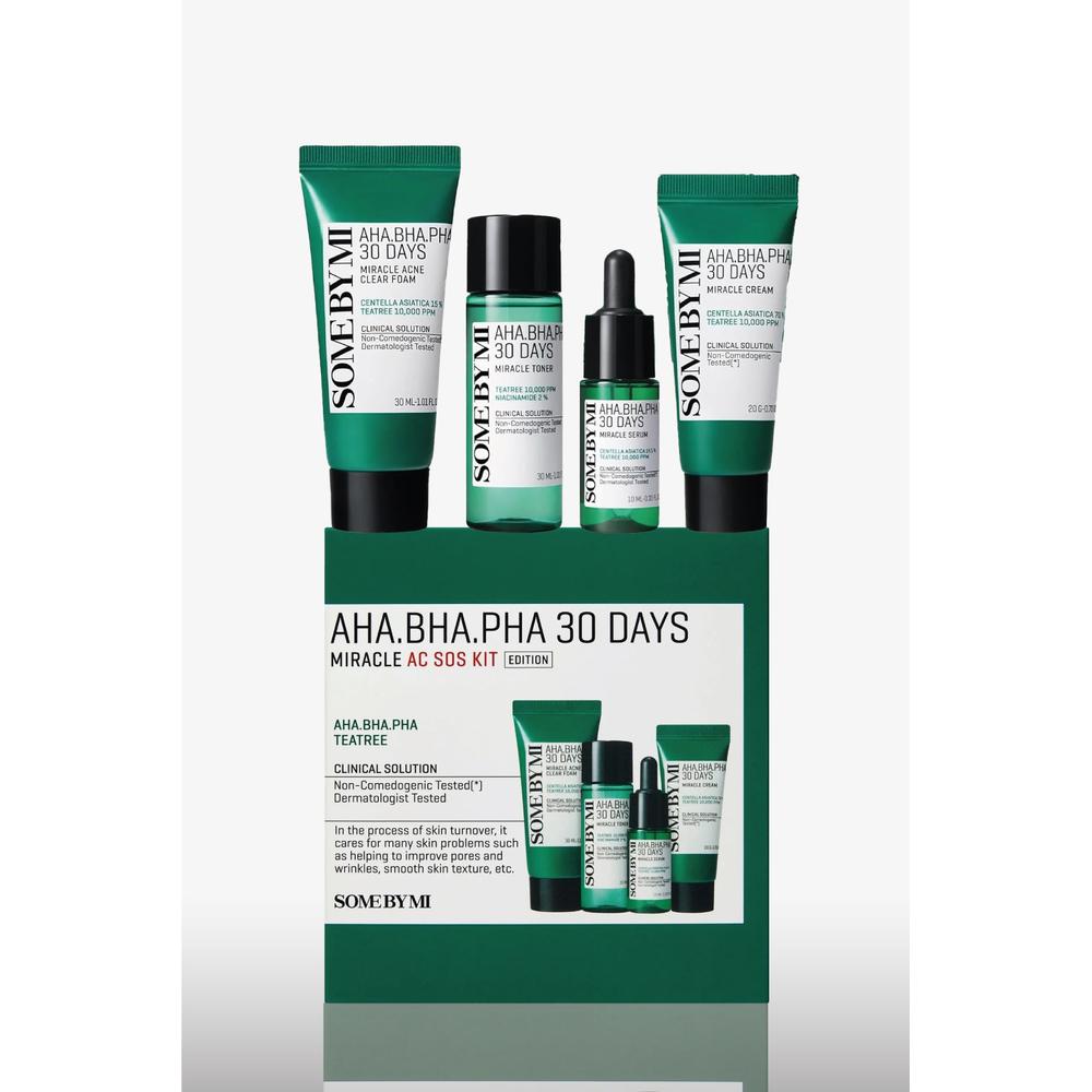 AHA BHA PHA 30 Days Miracle AC SOS Kit Some By Mi Kit de 4 pasos: Jabón 30ml, Tónico 30ml, Sérum 10ml, Crema 20g x 1 AHA BHA PHA 30 Days Miracle AC SOS Kit Some By Mi Kit de 4 pasos: Jabón 30ml, Tónico 30ml, Sérum 10ml, Crema 20g x 1