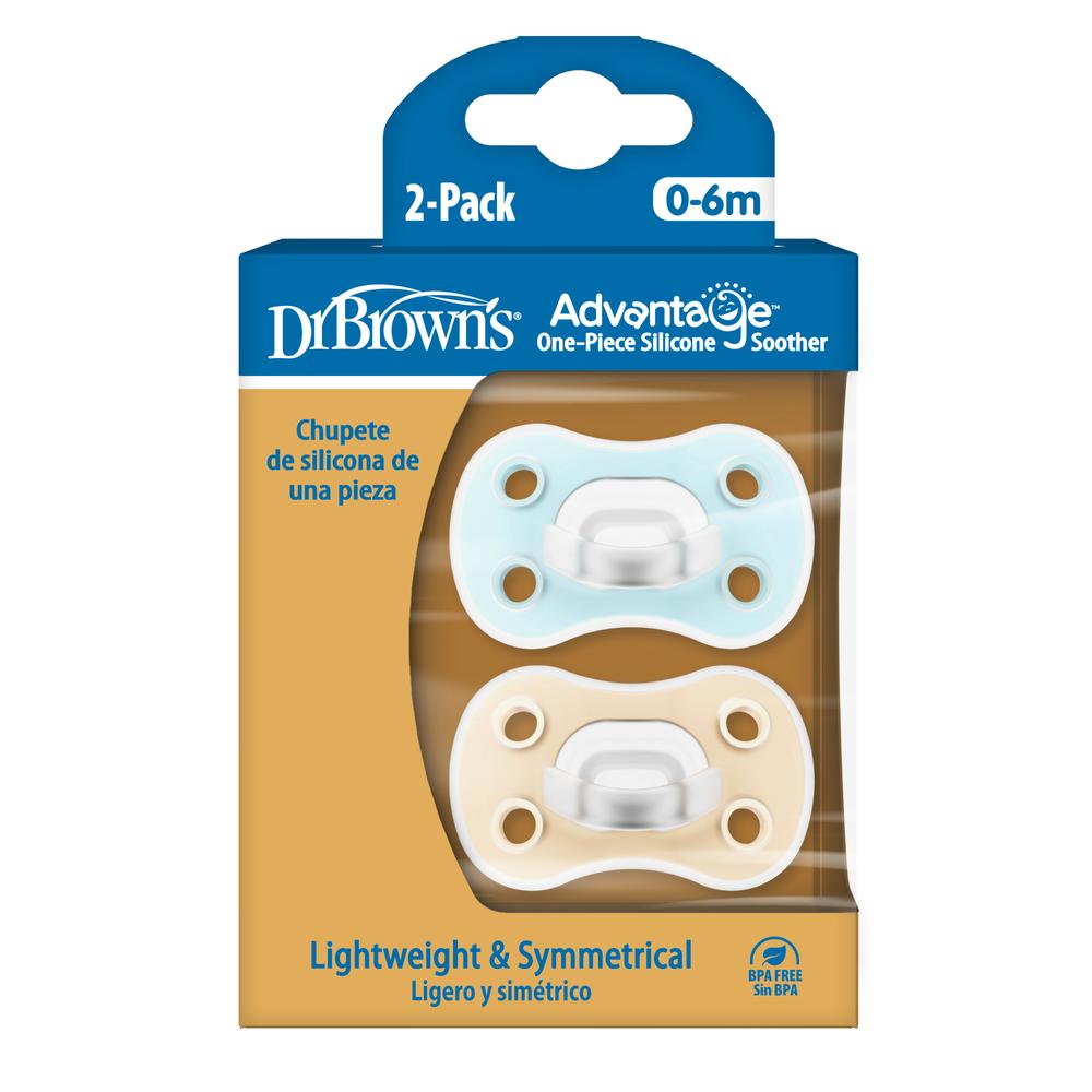 Chupos Dr. Brown's One-Piece Advantage Etapa 1 Azules x 2 Unidades Dr Browns Pack x 2 El chupo de entretención de silicona de una sola pieza Nivel 1 (0 a 6 meses) Advantage de Dr. Brown’s está diseñado para ser extra suave y fácil de aceptar. Su diseño de silicona de una sola pieza es 