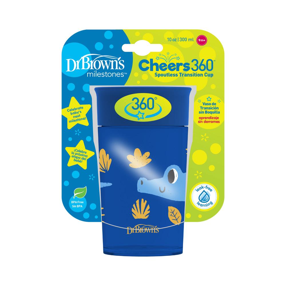 Vaso Antiderrame 10 Oz Decorado Cheers Azul con Tapa Dr Brow Dr Browns Unidad x 1