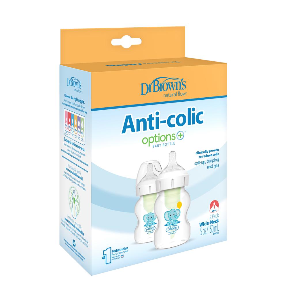 Set de Teteros Dr. Brown's Boca Ancha 5 Oz Decorado Elefante Azul x 2 Unidades Dr Browns Pack x 2 Tus opciones nunca han sido mejores gracias al Kit de Teteros Boca Ancha Dr. Brown’s Options+™, compuesto de 2 teteros de 5 onzas para sus primeros meses.  Se ha demostrado clínicamente que el sistema
