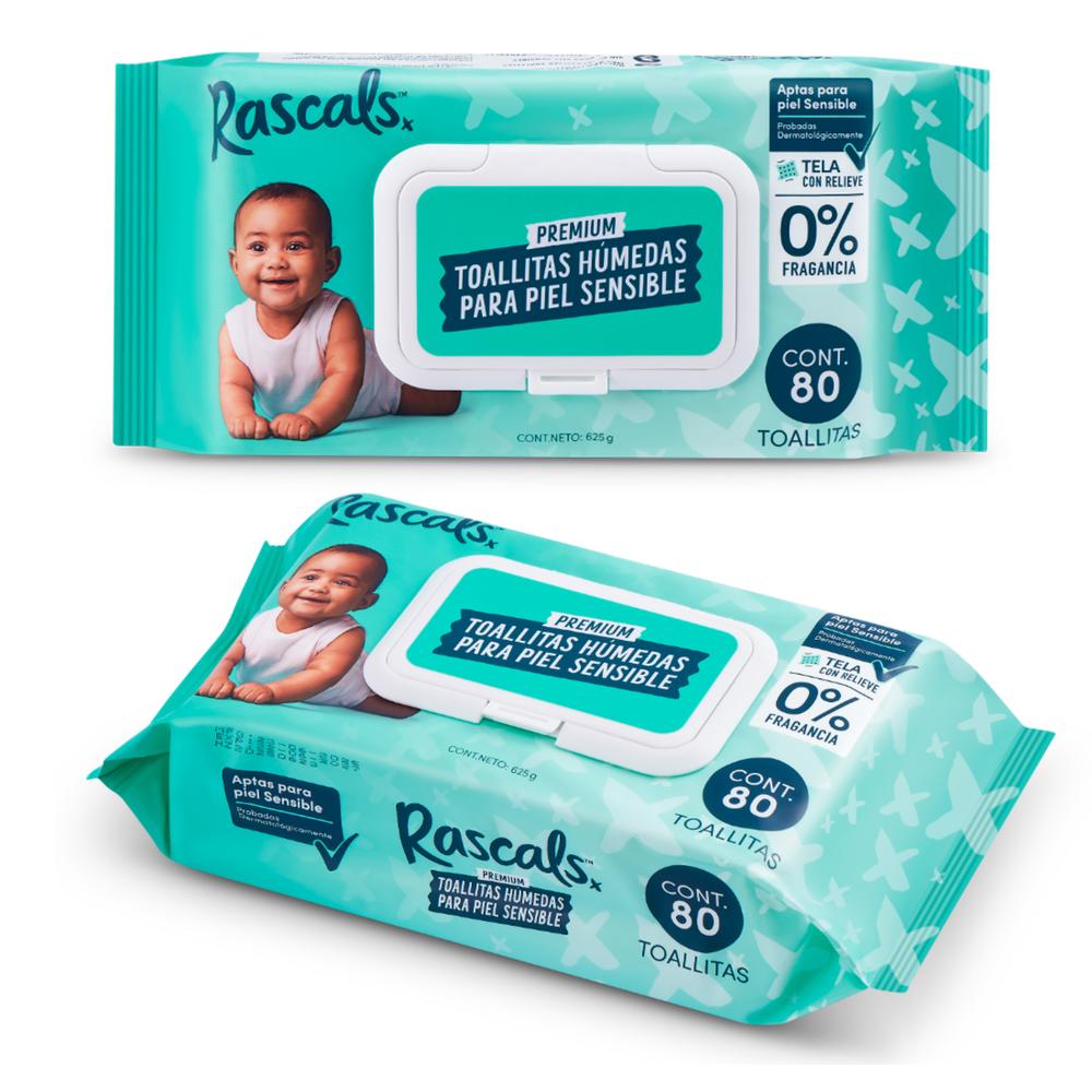 Set Pañitos Humedos Rascals Baby 160 Unds 2 Pq X 80 Rascals Set x2 paquetes de 80 unidades x 2