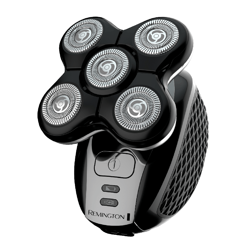 Afeitadora de cabeza Balder PRO XR7001 Remington Afeitadora eléctrica rotativa con 5 cabezales de doble pista, cabezal multidireccional flexible, compartimento recolector de vellos, carga USB-C, batería recargable de 50 minutos de autonomía